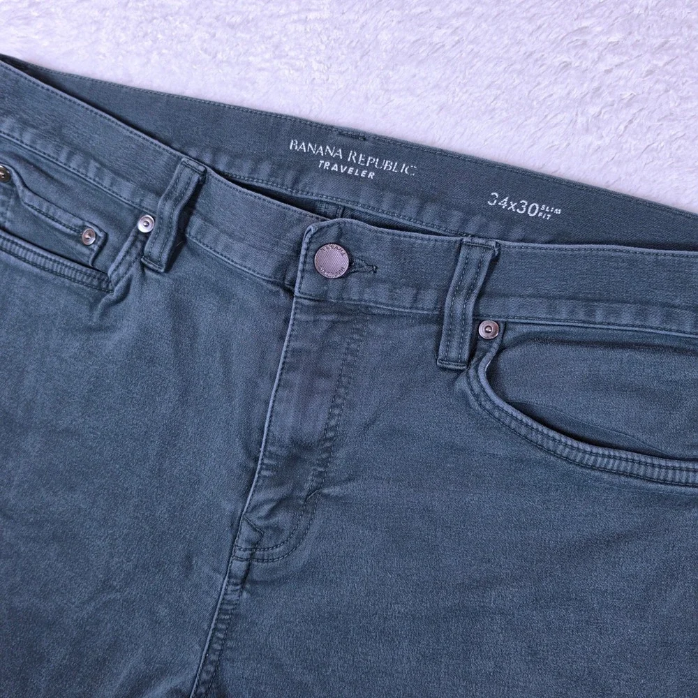 Banana Republic Slim Traveler Mens 34x30 Pants Emerald City Green Stretch Slim